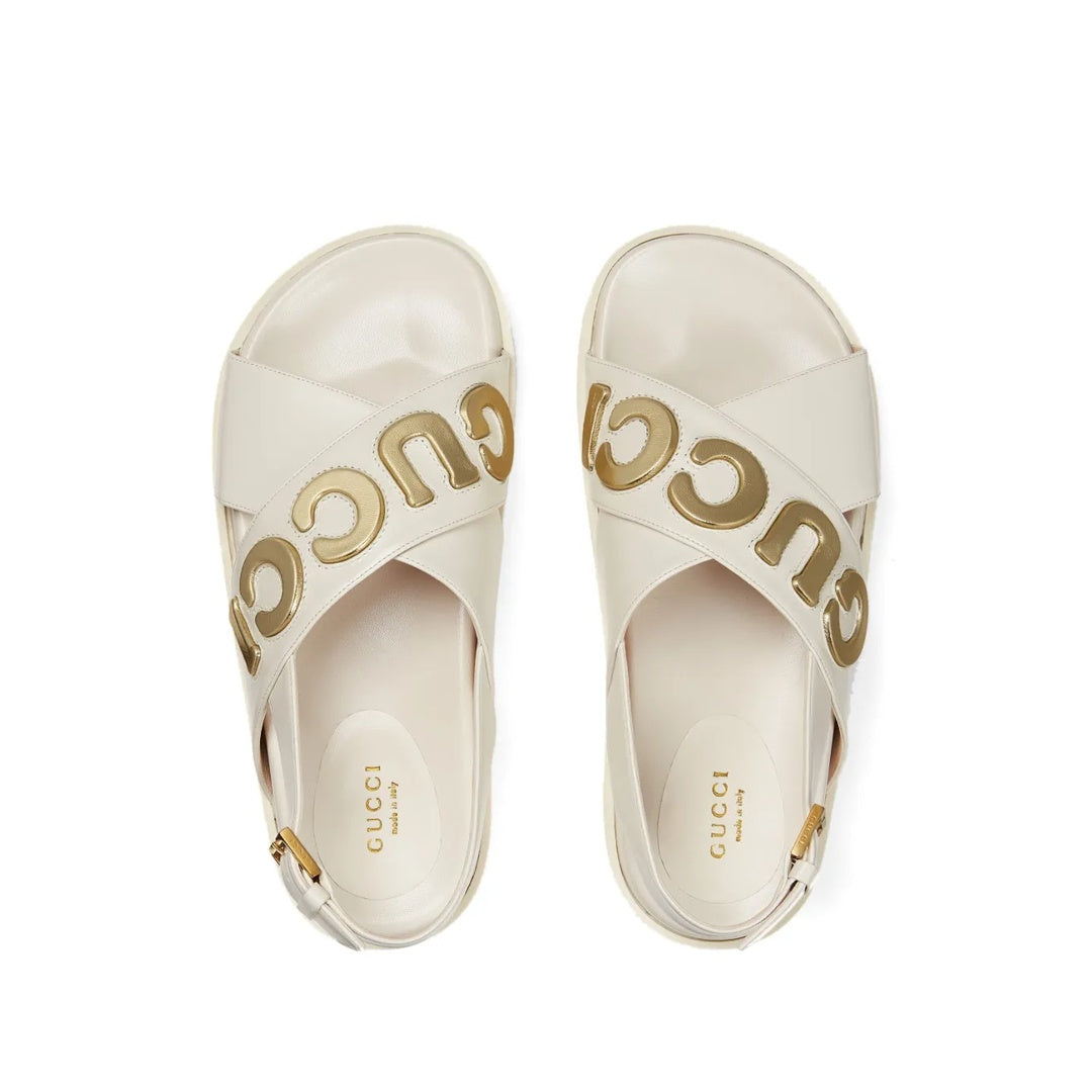 GUCCI LOGO CUT-OUT SANDALS WHITE