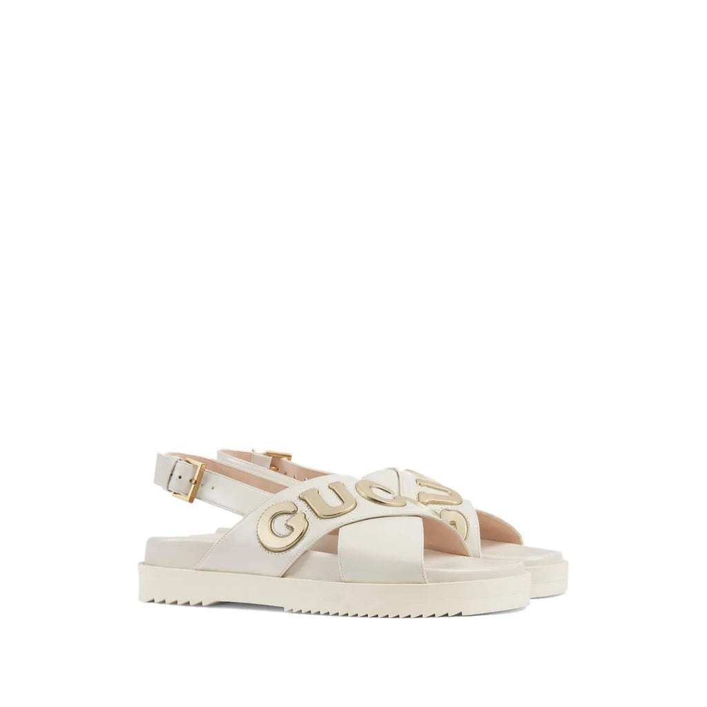 GUCCI LOGO CUT-OUT SANDALS WHITE
