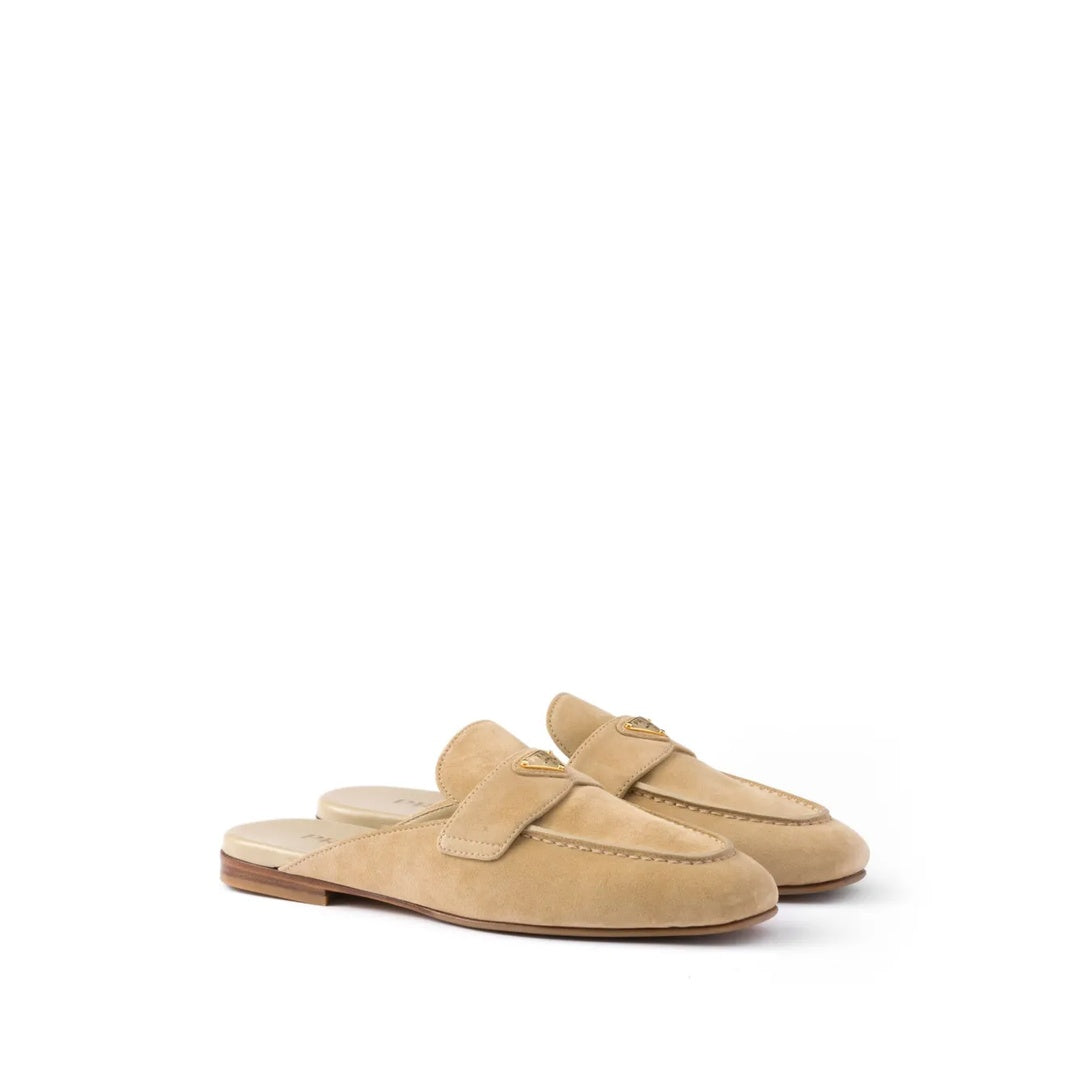 PRADA SUEDE MULES NATURAL