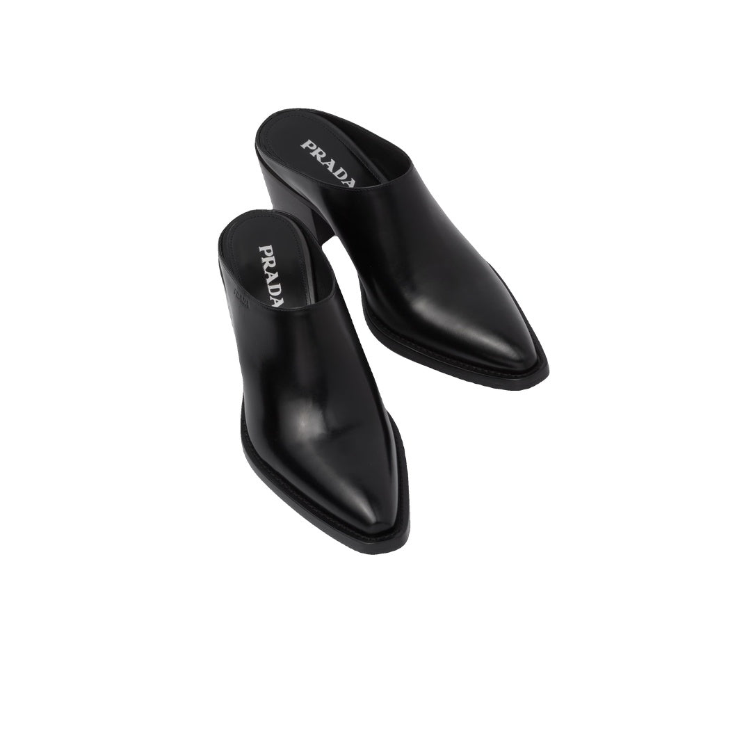 PRADA MULES EN CUIR BLACK