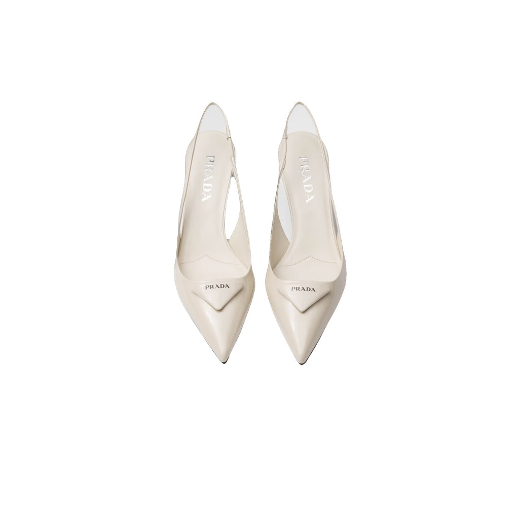 PRADA PATENT LEATHER SLINGBACK PUMPS WHITE