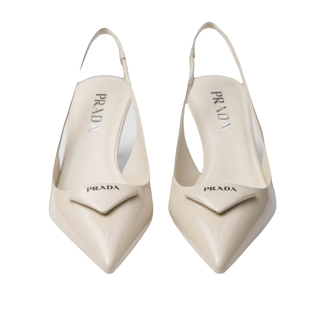 PRADA PATENT LEATHER SLINGBACK PUMPS WHITE
