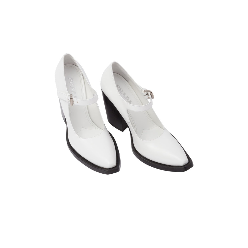 PRADA LEATHER PUMPS WHITE