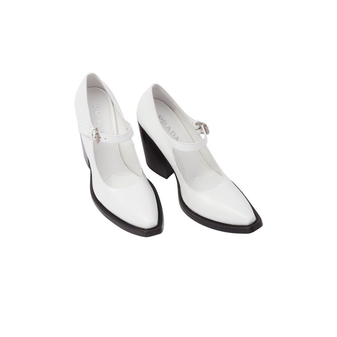 PRADA LEATHER PUMPS WHITE