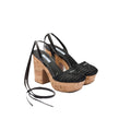 PRADA CROCHET WEDGE WOVEN PLATFORM SANDALS BLACK