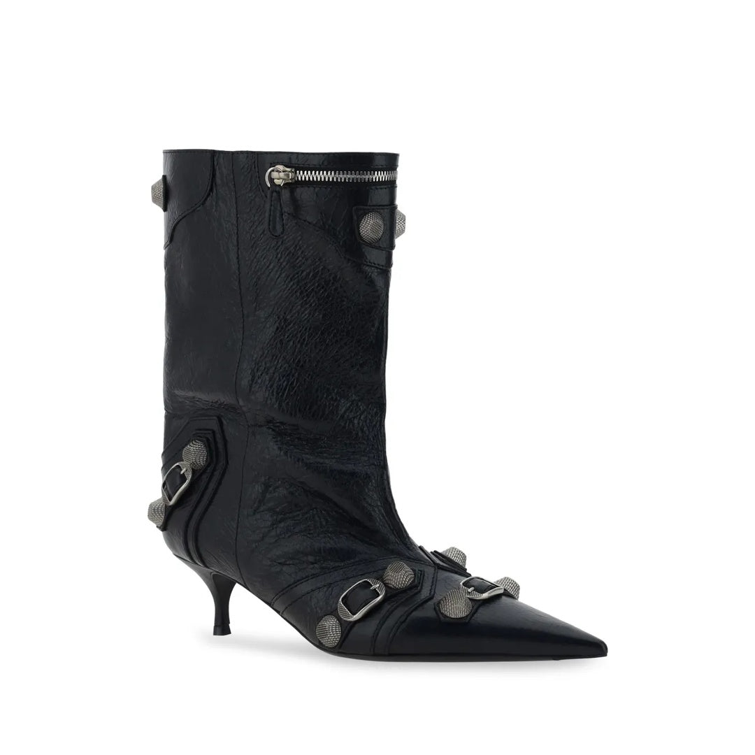 BALENCIAGA CAGOLE LEATHER ANKLE BOOTS BLACK
