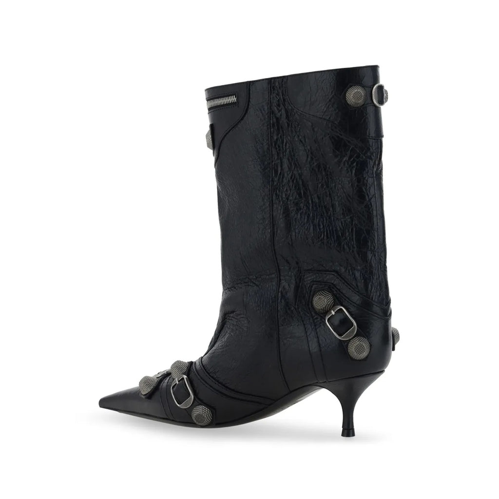 BALENCIAGA CAGOLE LEATHER ANKLE BOOTS BLACK