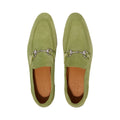 GUCCI HORSEBIT-EMBELLISHED WEBBING-TRIMMED SUEDE LOAFERS GREEN