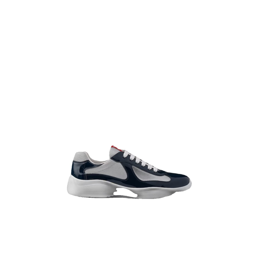 PRADA PATENT-LEATHER AND TECHNICAL-FABRIC AMERICA'S CUP SNEAKERS BLUE