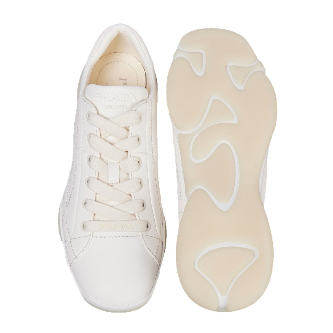 PRADA COURT LEATHER SNEAKERS NATURAL
