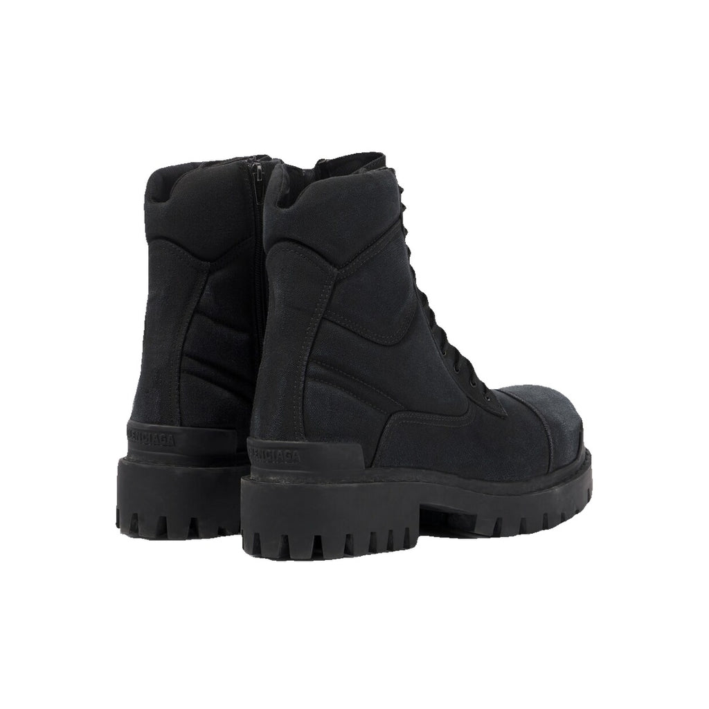 BALENCIAGA SLATE SUEDE AND CANVAS COMBAT ANKLE BOOTS BLACK