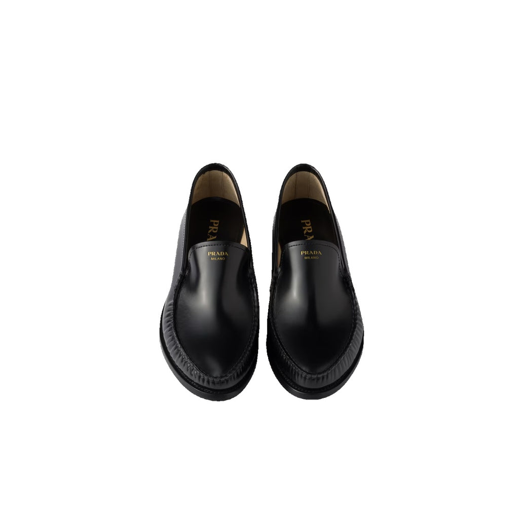 Prada Brushed Leather Loafers Black