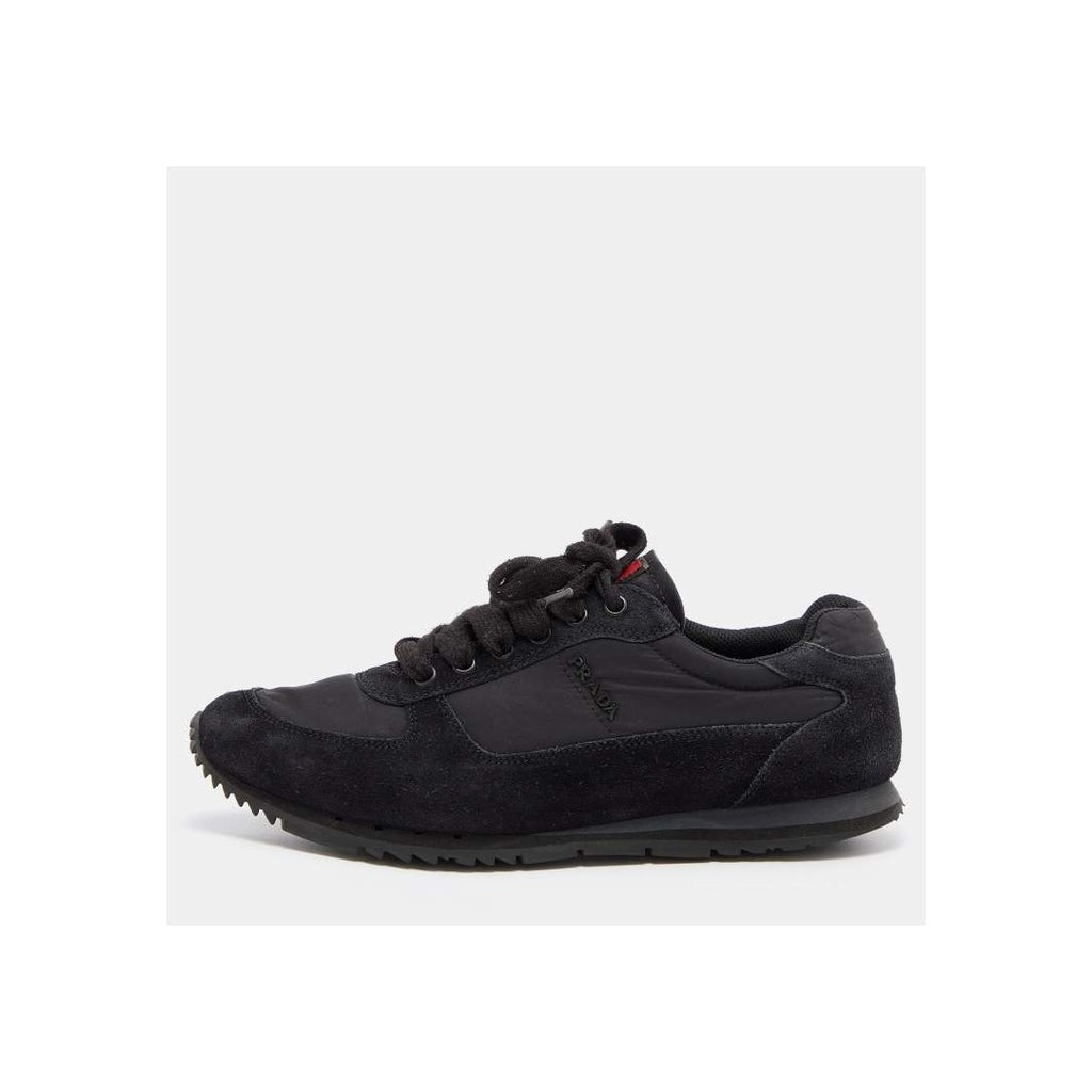 PRADA NYLON AND SUEDE LOW-TOP SNEAKERS BLACK