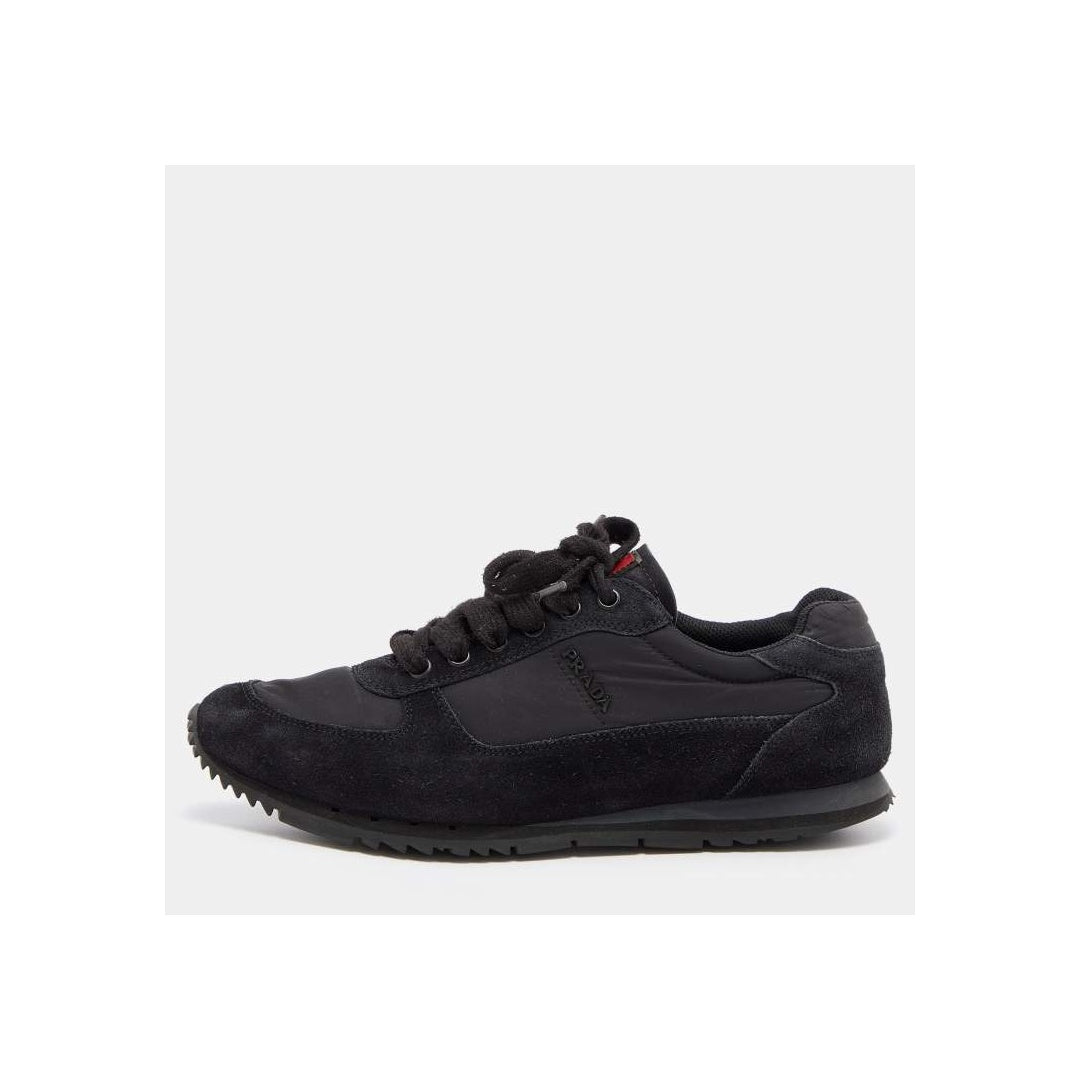 PRADA NYLON AND SUEDE LOW-TOP SNEAKERS BLACK