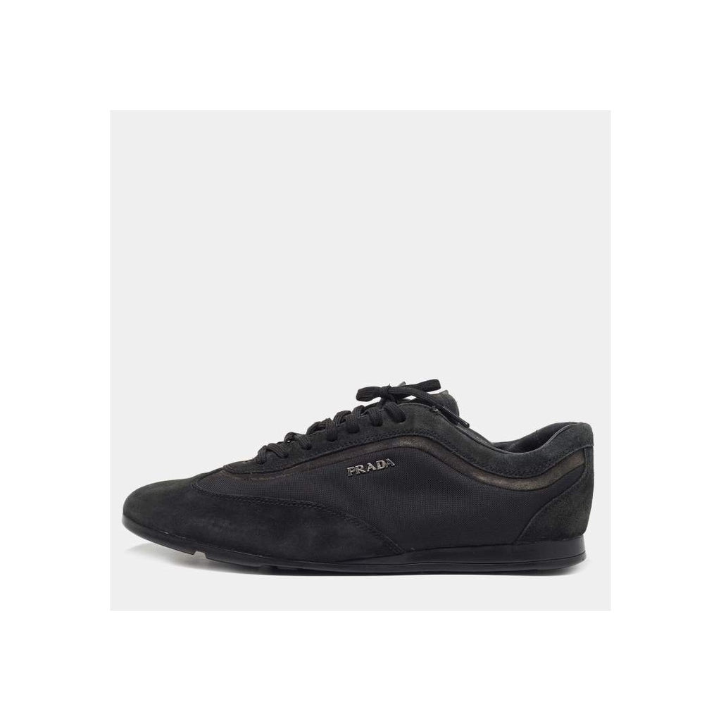PRADA NYLON AND SUEDE LOW-TOP SNEAKERS BLACK