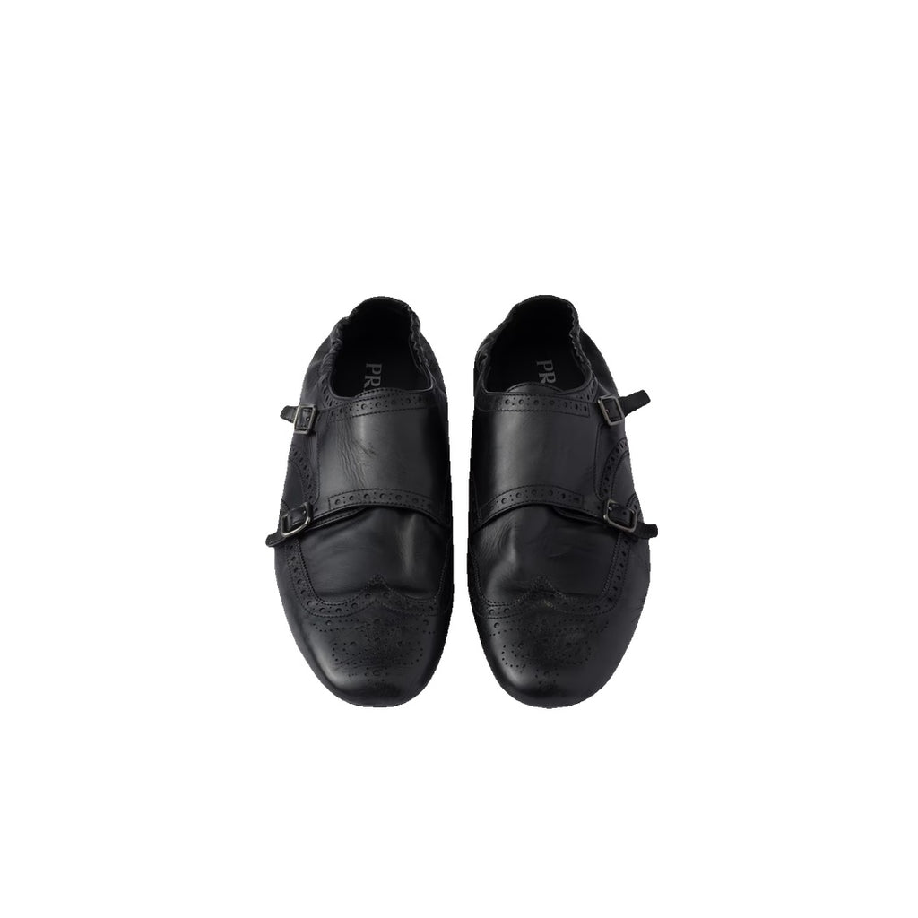 PRADA SHUFFLE MONK STRAP SHOES BLACK