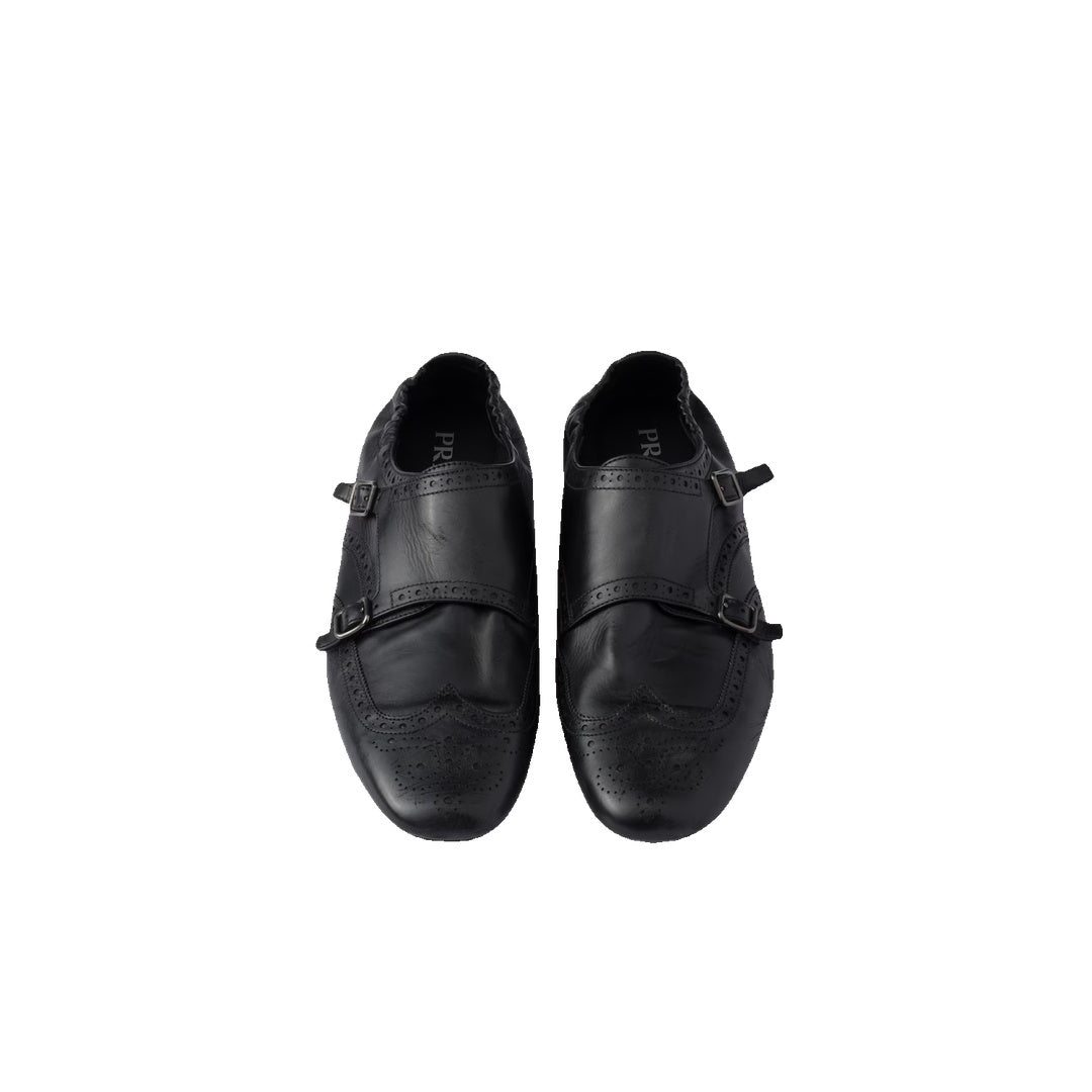 PRADA SHUFFLE MONK STRAP SHOES BLACK