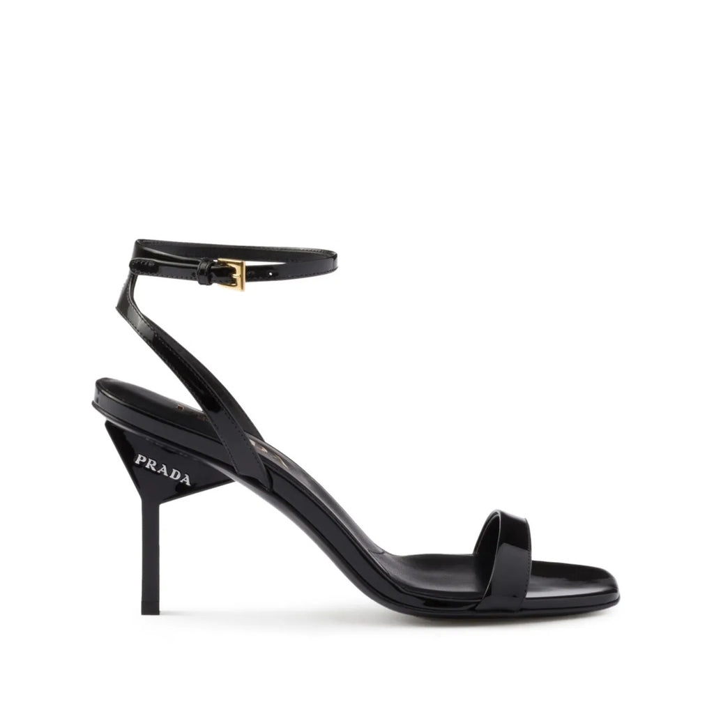 PRADA PATENT LEATHER WEDGE SANDALS BLACK