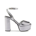 PRADA LEATHER SANDALS BLOCK HEEL OPEN TOE METALLIC