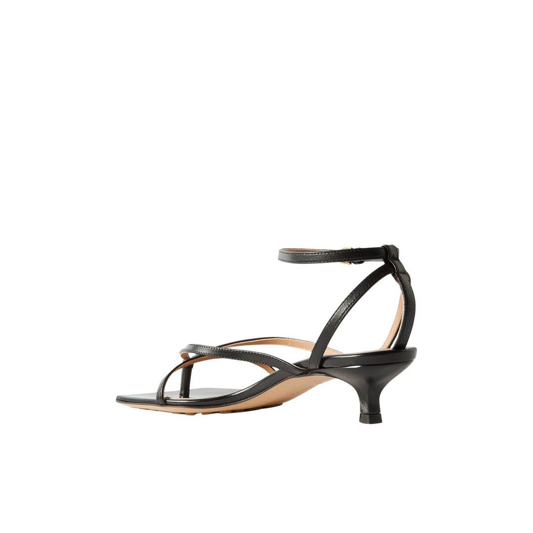BOTTEGA VENETA LEATHER KITTEN HEEL SANDALS BLACK