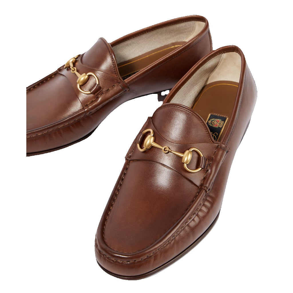 GUCCI EDGAR HORSEBIT-EMBELLISHED LEATHER LOAFERS BROWN