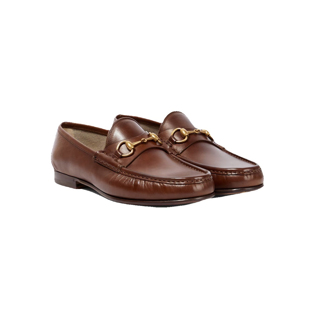 GUCCI EDGAR HORSEBIT-EMBELLISHED LEATHER LOAFERS BROWN