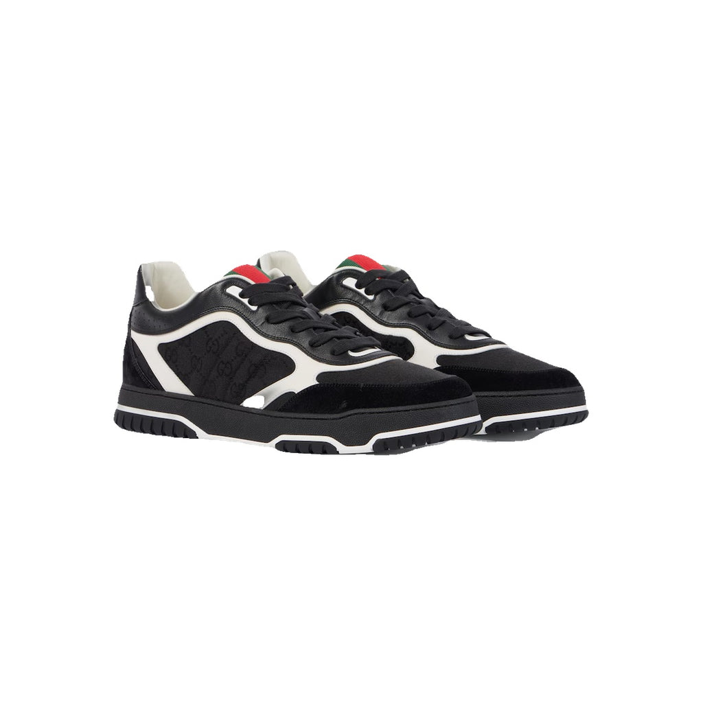 GUCCI RE-WEB SUEDE AND WEBBING-TRIMMED CANVAS AND LEATHER SNEAKERS BLACK