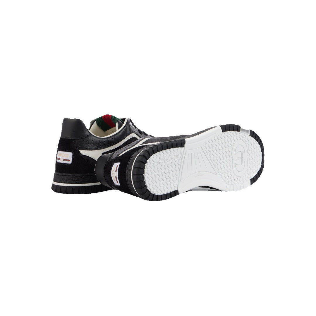 GUCCI RE-WEB SUEDE AND WEBBING-TRIMMED CANVAS AND LEATHER SNEAKERS BLACK