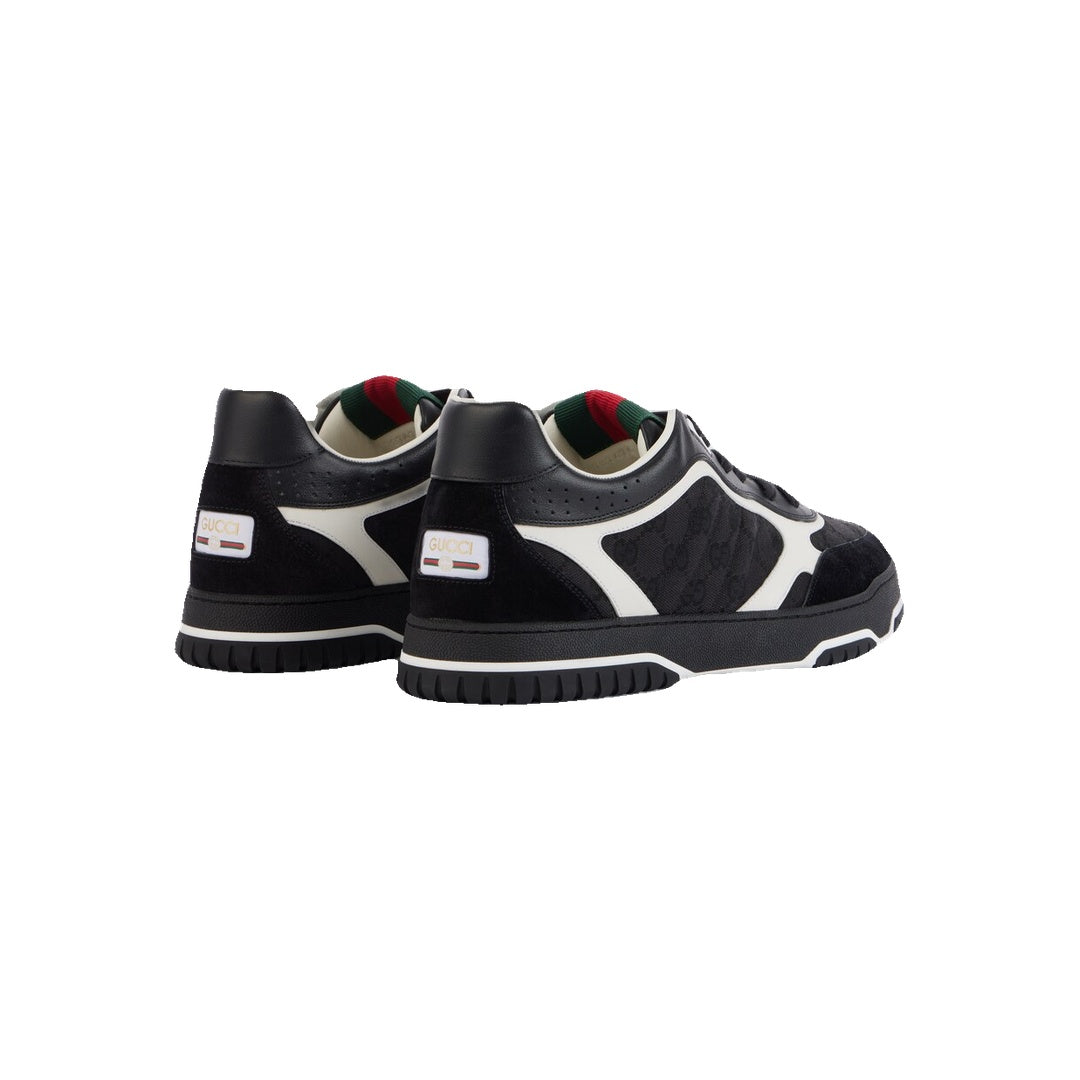 GUCCI RE-WEB SUEDE AND WEBBING-TRIMMED CANVAS AND LEATHER SNEAKERS BLACK