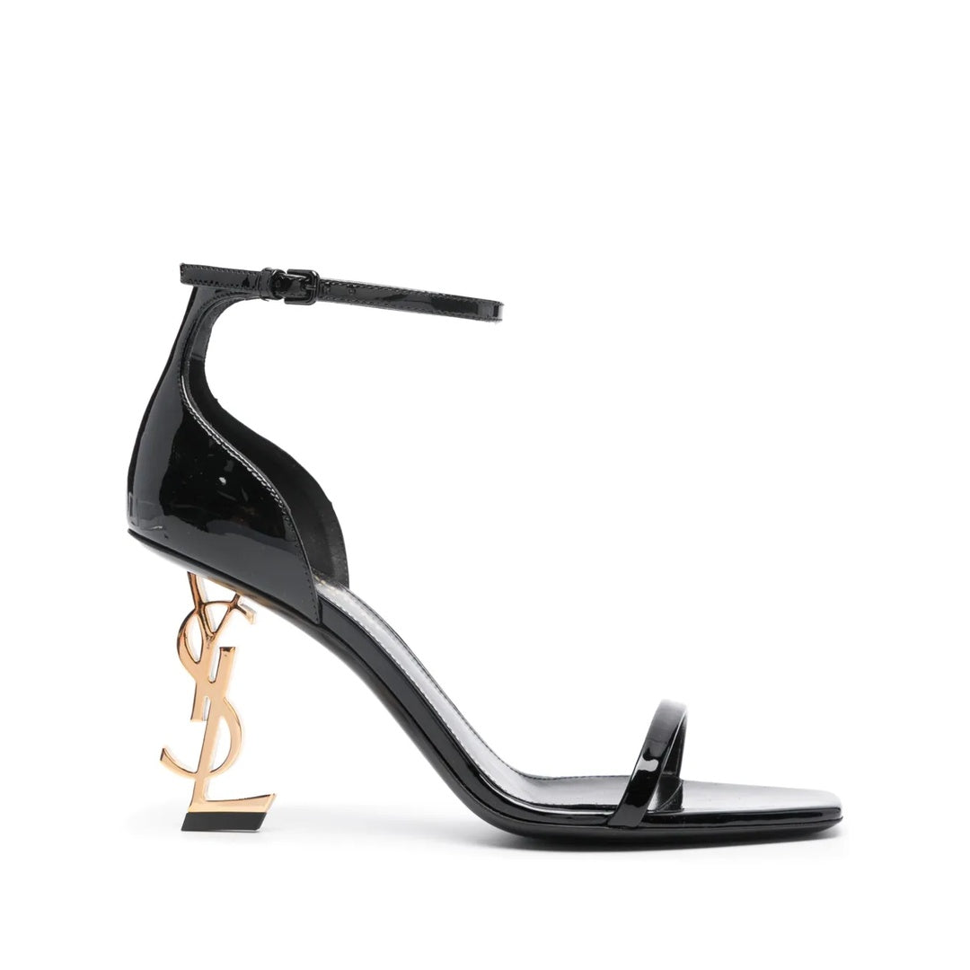 SAINT LAURENT OPYUM PATENT-LEATHER SANDALS BLACK