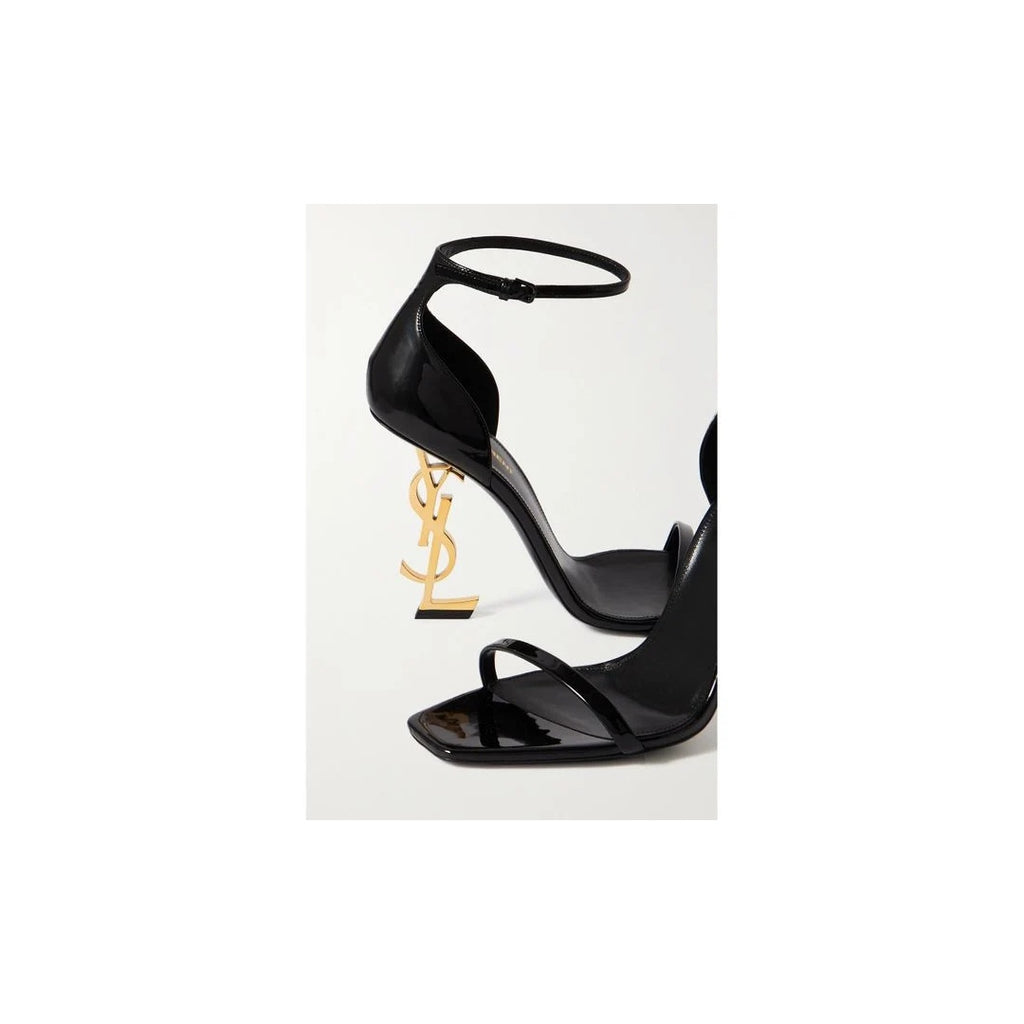 SAINT LAURENT OPYUM PATENT-LEATHER SANDALS BLACK