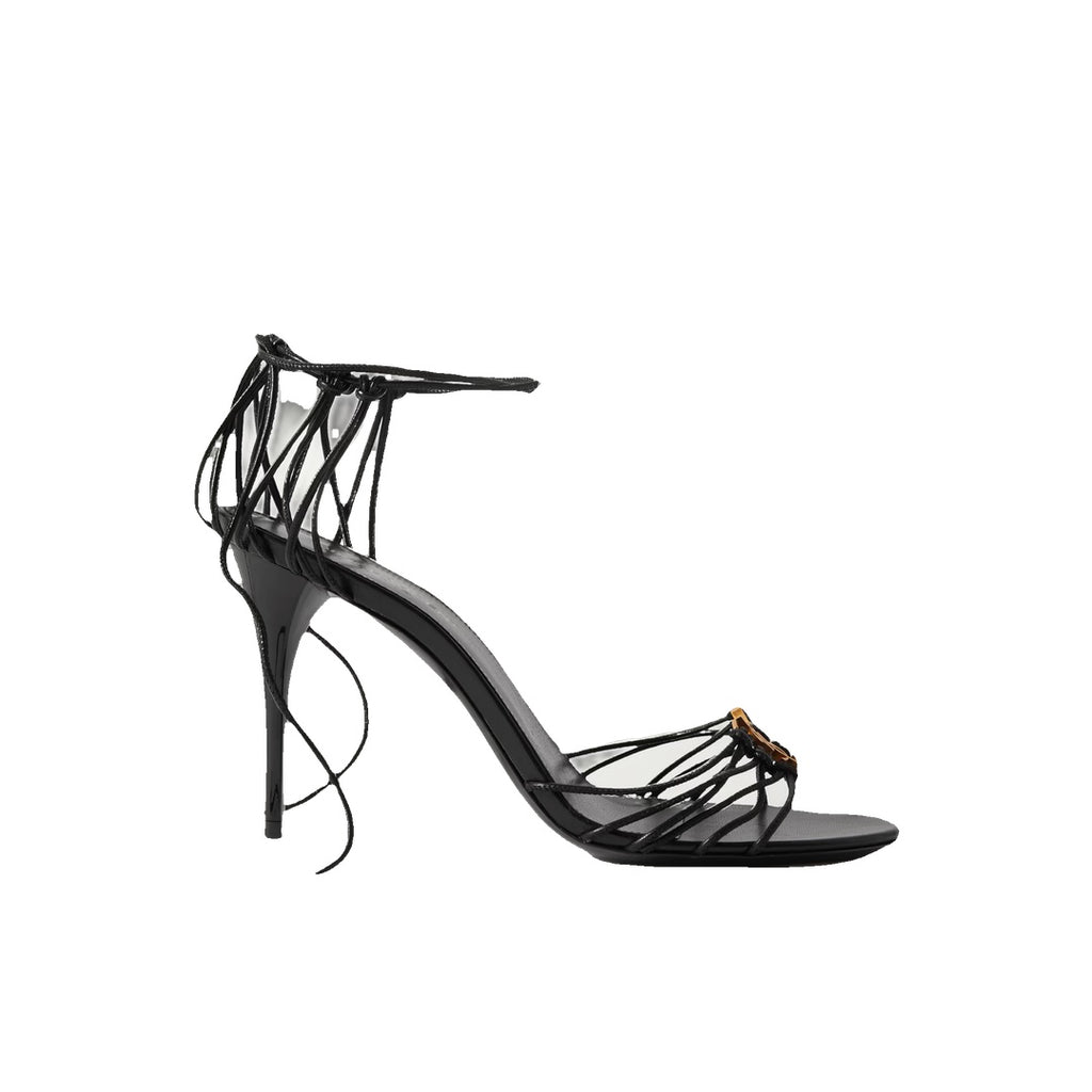 SAINT LAURENT BABYLONE GOLD-TONE PLEATED SANDALS BLACK