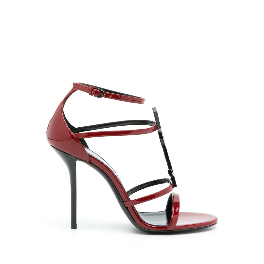 SAINT LAURENT 100MM CASSANDRA OPEN-TOE SANDALS BURGUNDY