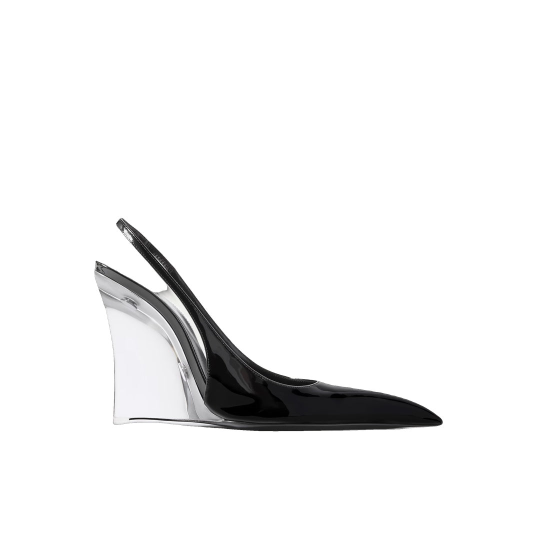 SAINT LAURENT SLINGBACK WEDGE PUMPS BLACK