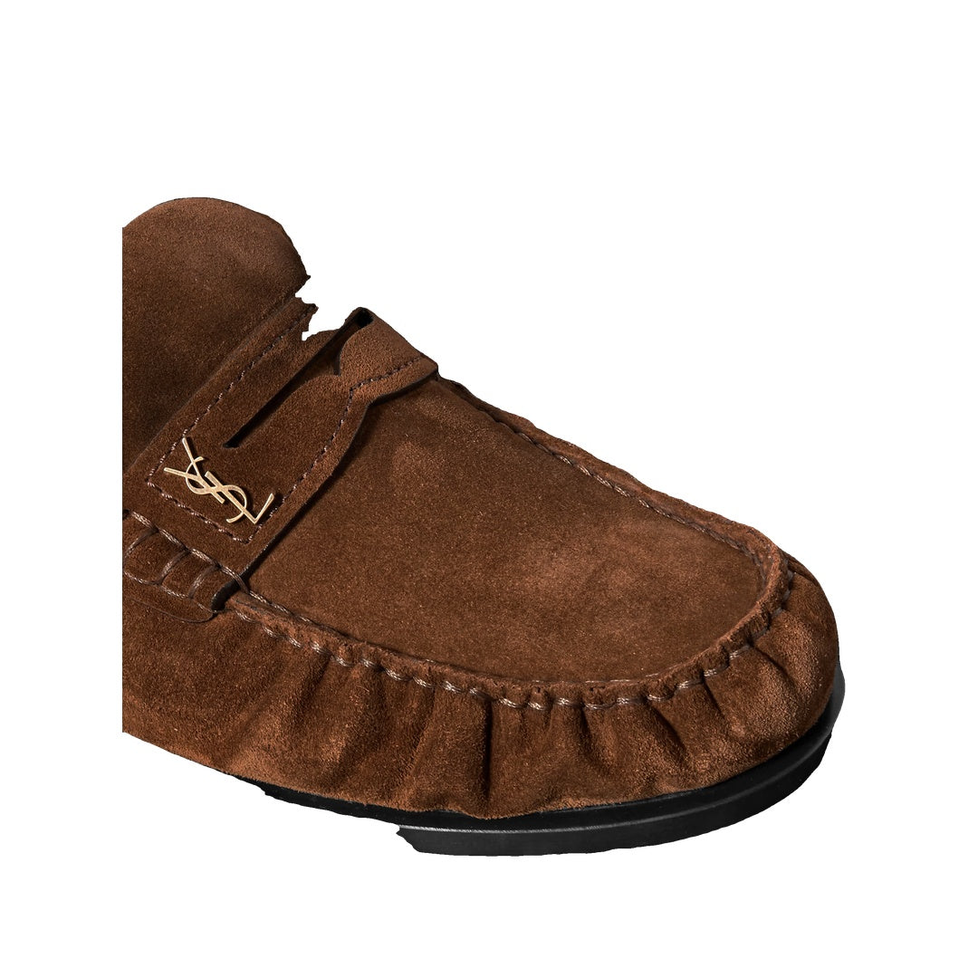 SAINT LAURENT LE SUPPLE PENNY-DETAIL LOAFERS BROWN