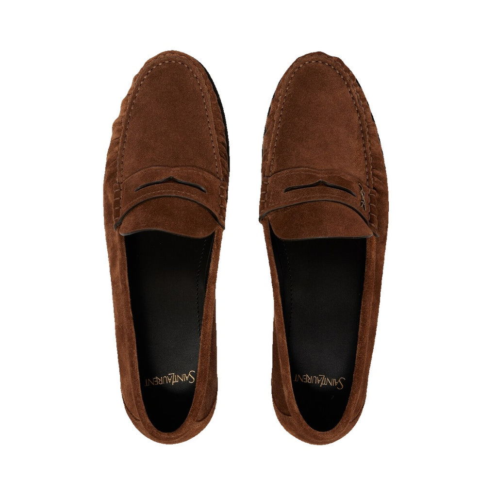 SAINT LAURENT LE SUPPLE PENNY-DETAIL LOAFERS BROWN