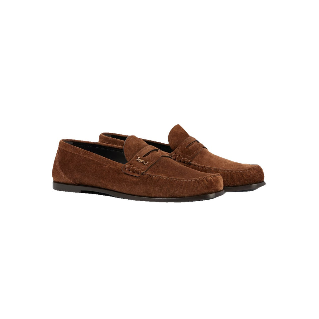 SAINT LAURENT LE SUPPLE PENNY-DETAIL LOAFERS BROWN