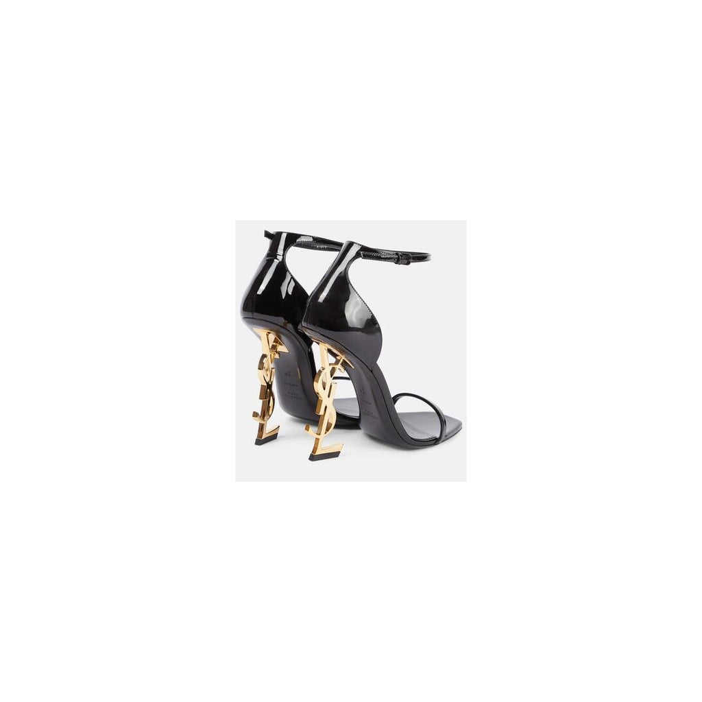 SAINT LAURENT OPYUM 85MM PATENT-LEATHER SANDALS BLACK