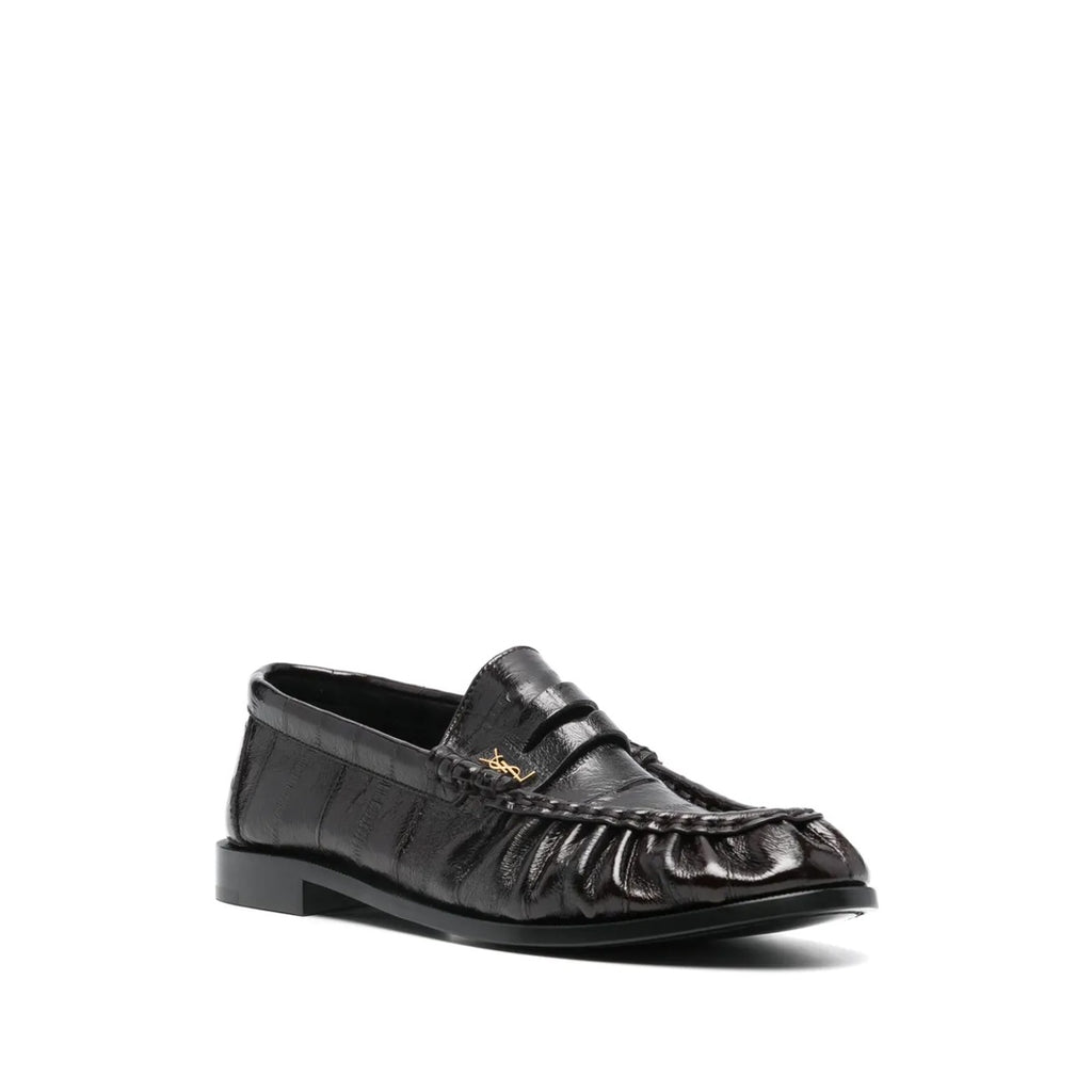 SAINT LAURENT GATHERED CASSANDRE LOAFERS BROWN