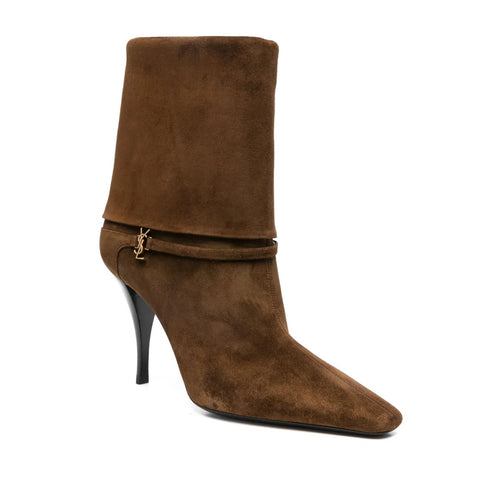 SAINT LAURENT 85MM FOLDED BOOTS BROWN