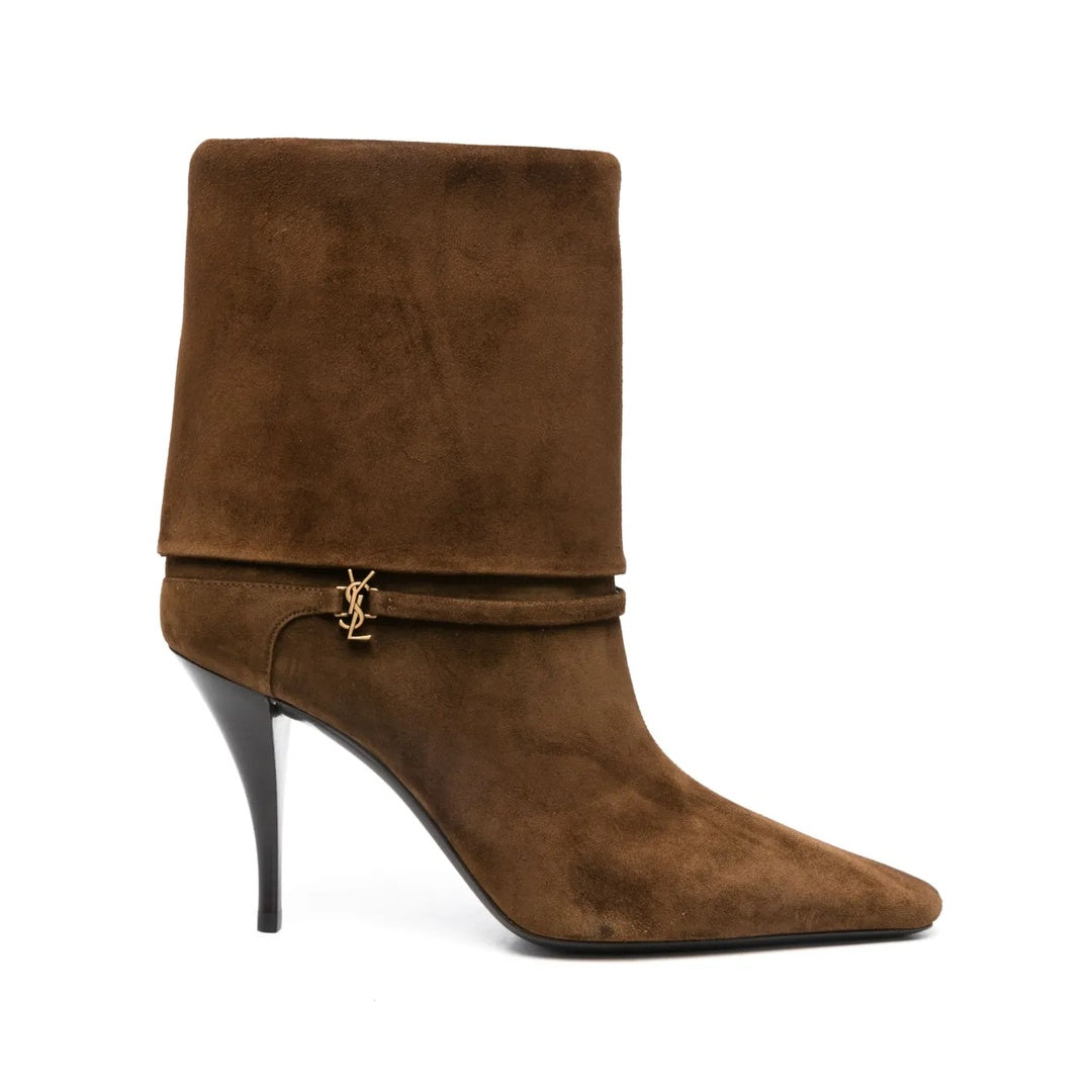 SAINT LAURENT 85MM FOLDED BOOTS BROWN