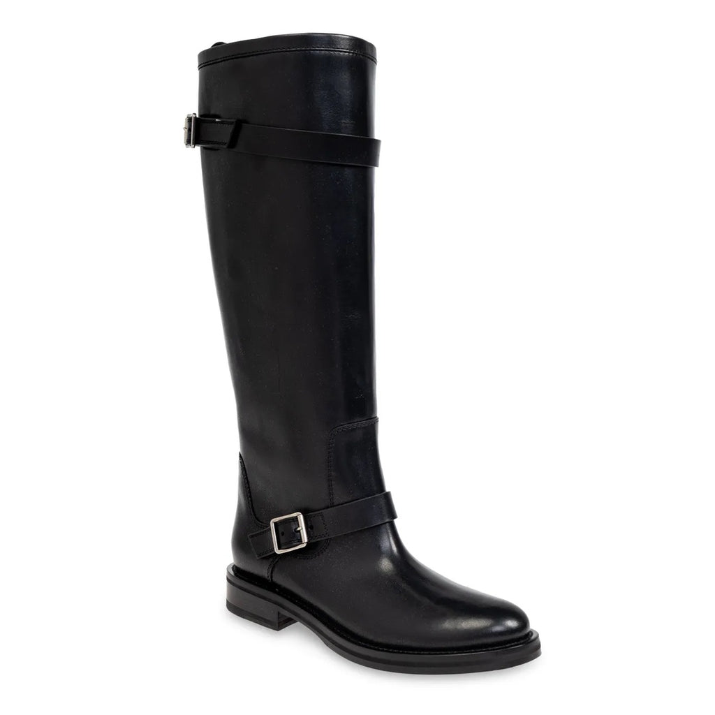 SAINT LAURENT ALMOND-TOE LEATHER BOOTS BLACK
