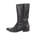 SAINT LAURENT ALMOND-TOE LEATHER BOOTS BLACK