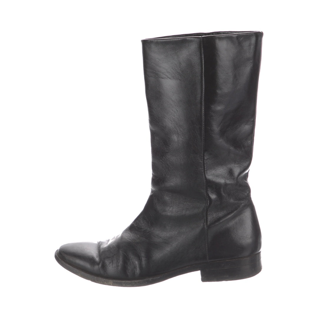 SAINT LAURENT ALMOND-TOE LEATHER BOOTS BLACK