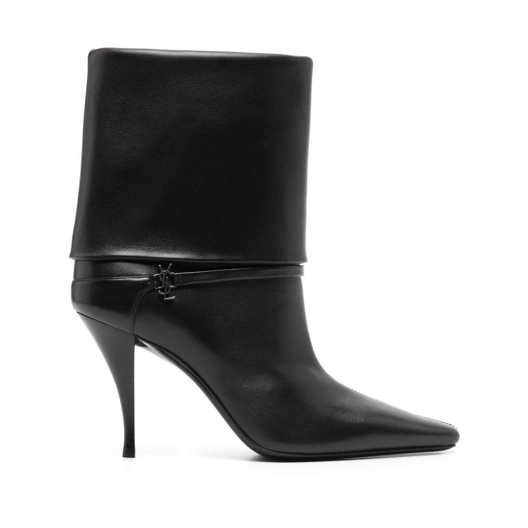 SAINT LAURENT NIKI FOLD-OVER LEATHER BOOTS BROWN
