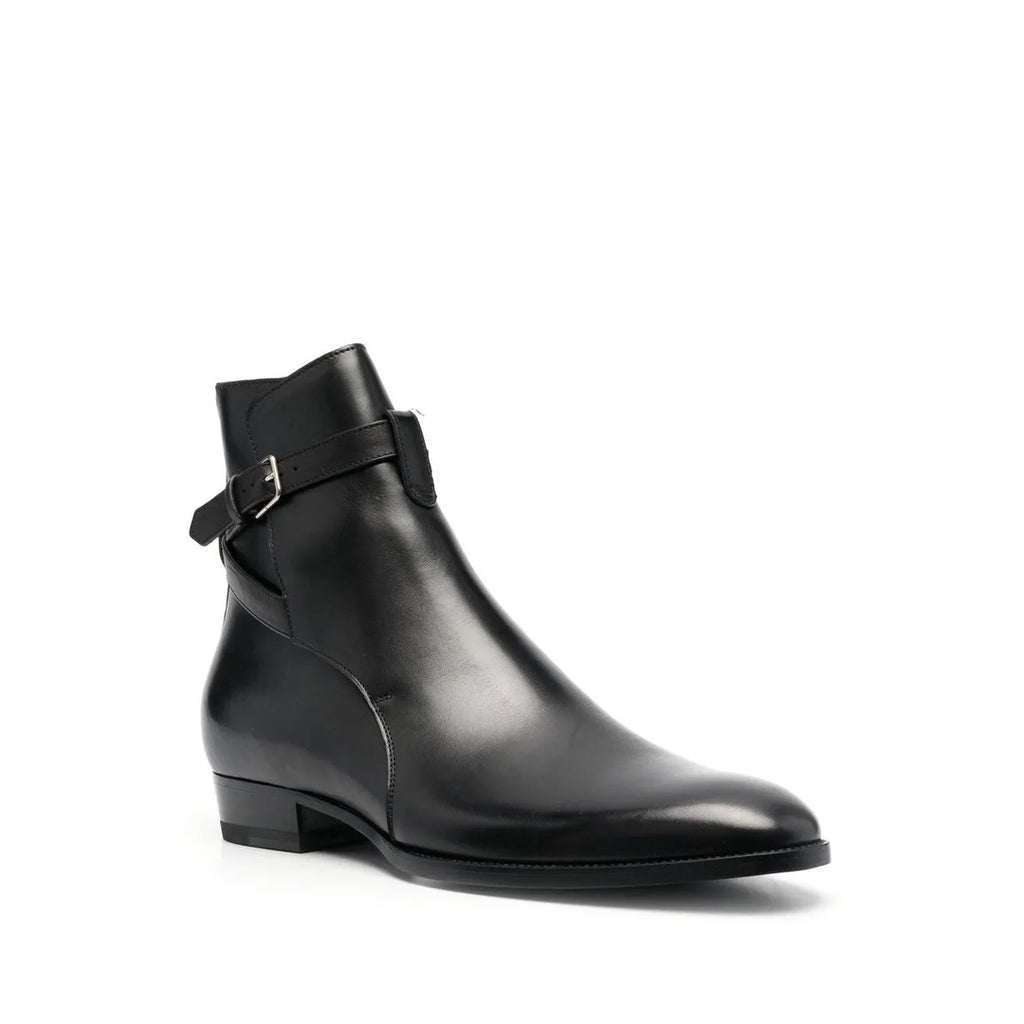 SAINT LAURENT 90MM BUCKLE DETAIL BOOTS BLACK