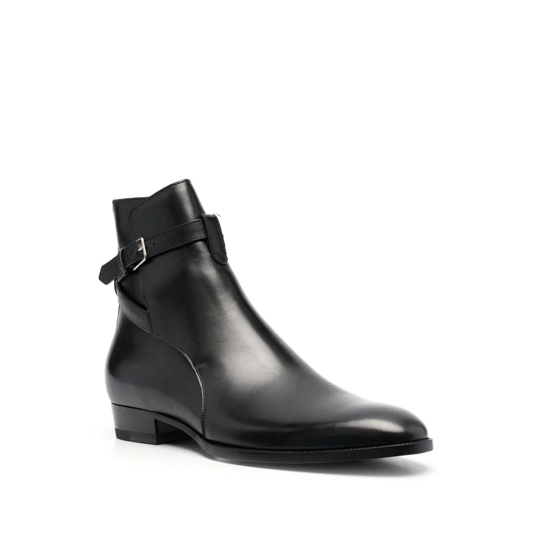 SAINT LAURENT 90MM BUCKLE DETAIL BOOTS BLACK