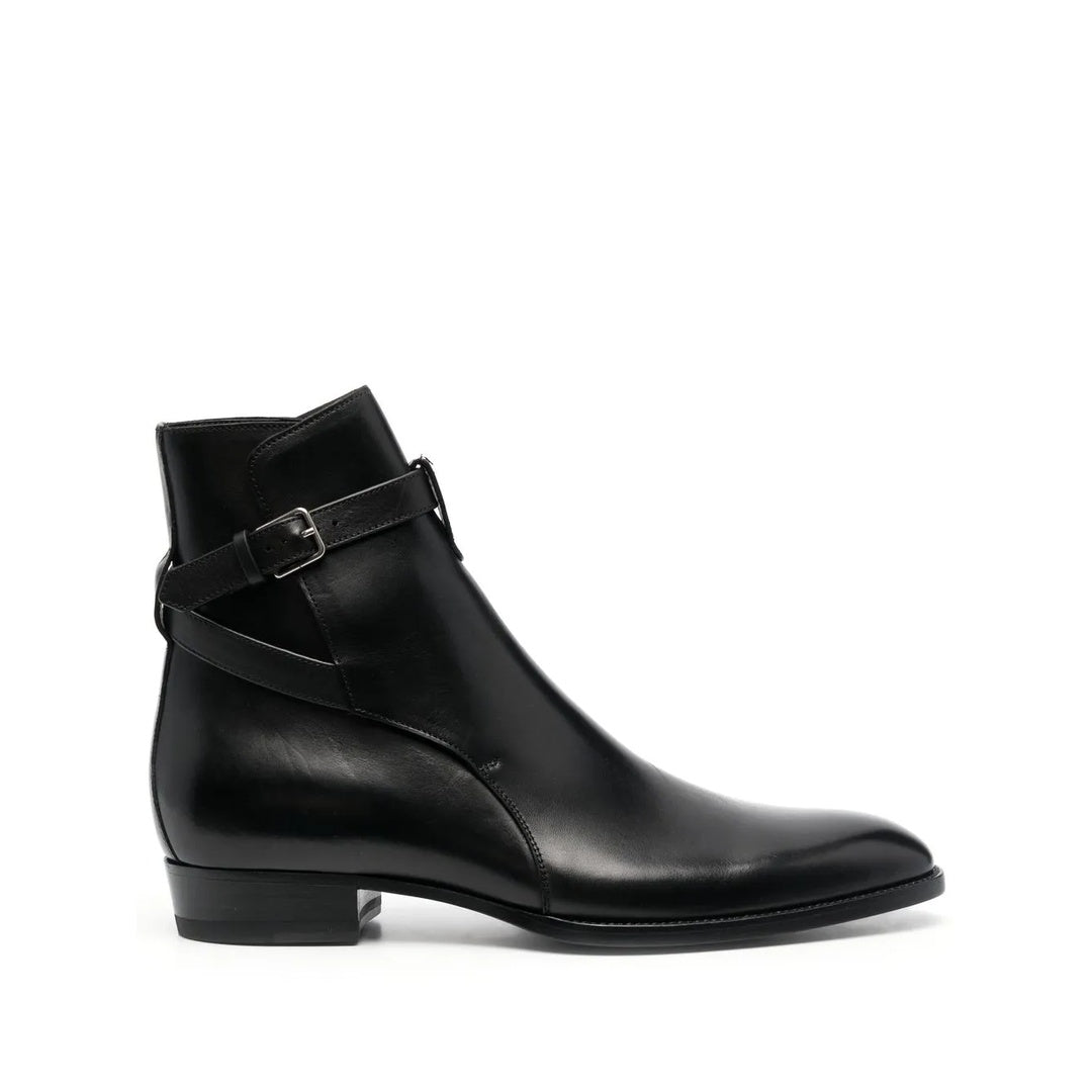 SAINT LAURENT 90MM BUCKLE DETAIL BOOTS BLACK