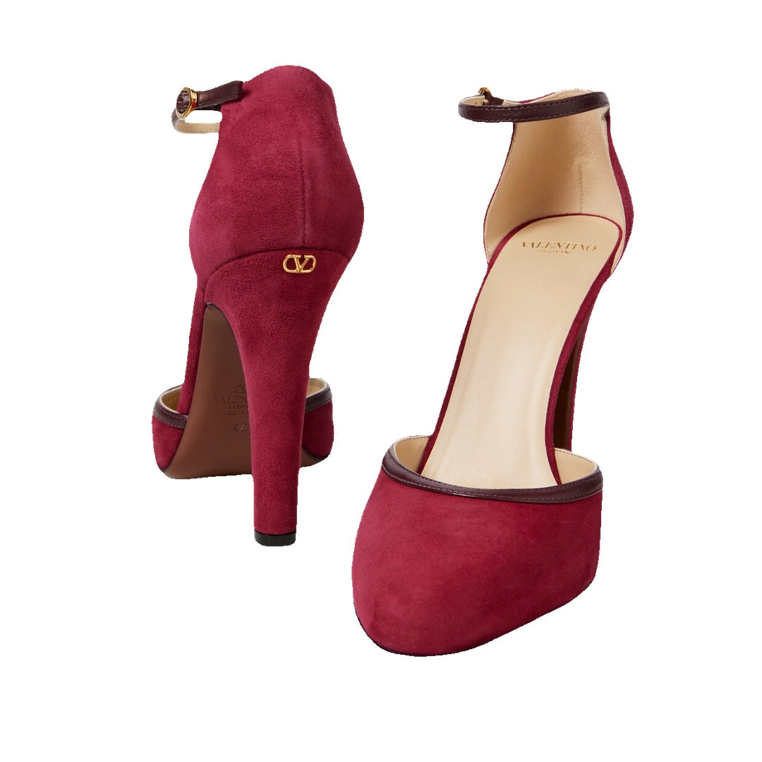 VALENTINO GARAVANI OPEN TOE REVELE SUEDE PUMPS 105MM BURGUNDY