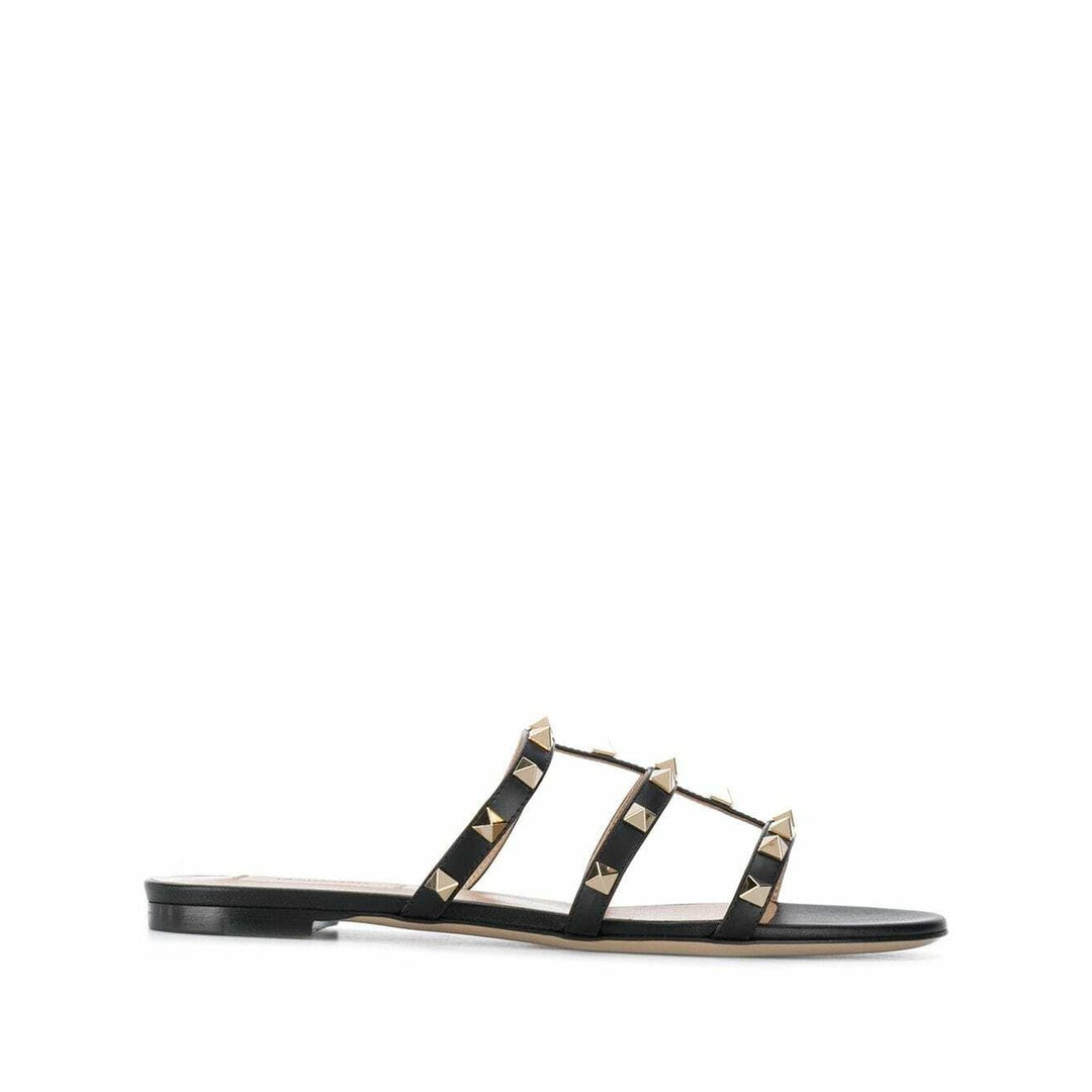 VALENTINO GARAVANI ROCKSTUD FLAT SANDALS BLACK
